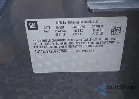 2013 Chevrolet Malibu 2Lt z USA, uszkodzony, nr VIN 1G11E5SA7DF257502